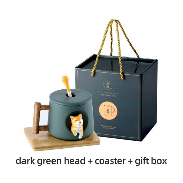 Cute Shiba inu Mug With lid and spoon acacuss