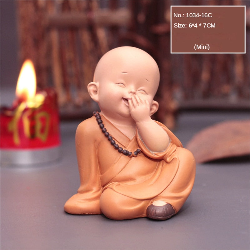 Cute Small Monk Status Figurines Religion Buddha Resin Crafts Desk Miniatures Ornaments Accessories Home Decor Car Decoration acacuss