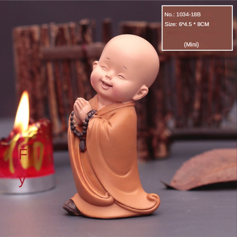 Cute Small Monk Status Figurines Religion Buddha Resin Crafts Desk Miniatures Ornaments Accessories Home Decor Car Decoration acacuss