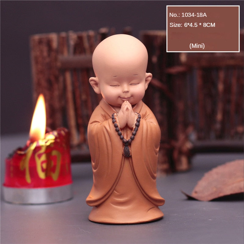 Cute Small Monk Status Figurines Religion Buddha Resin Crafts Desk Miniatures Ornaments Accessories Home Decor Car Decoration acacuss
