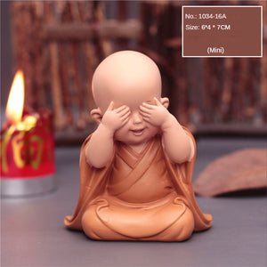 Cute Small Monk Status Figurines Religion Buddha Resin Crafts Desk Miniatures Ornaments Accessories Home Decor Car Decoration acacuss