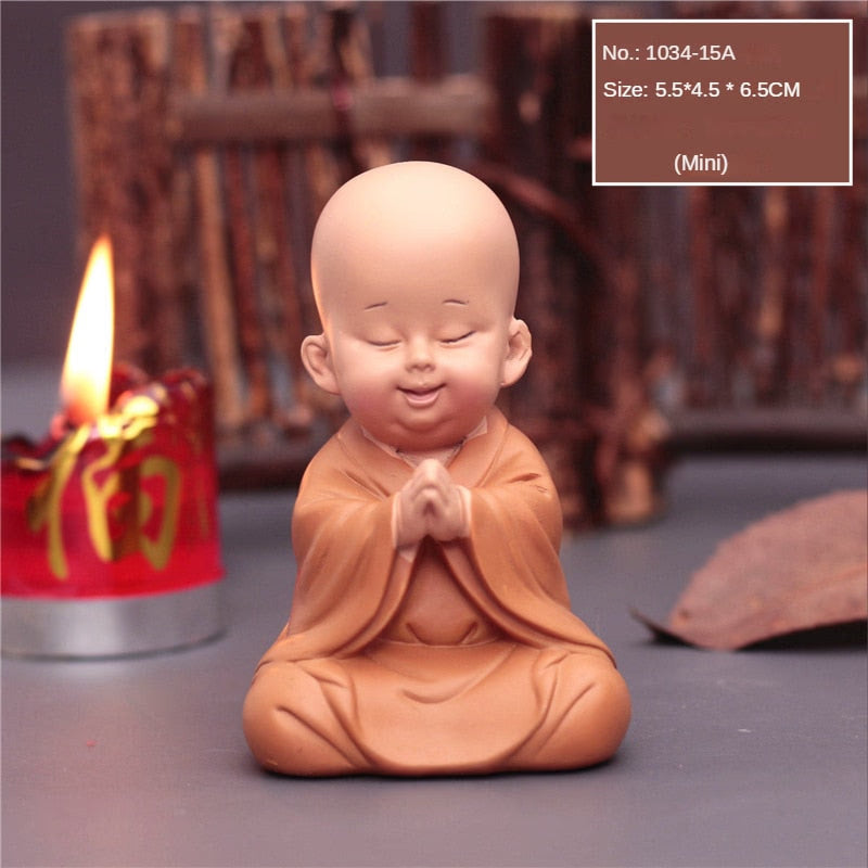 Cute Small Monk Status Figurines Religion Buddha Resin Crafts Desk Miniatures Ornaments Accessories Home Decor Car Decoration acacuss