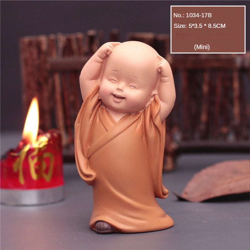 Cute Small Monk Status Figurines Religion Buddha Resin Crafts Desk Miniatures Ornaments Accessories Home Decor Car Decoration acacuss