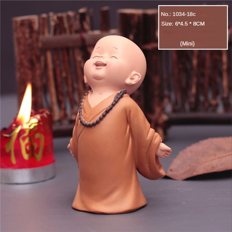 Cute Small Monk Status Figurines Religion Buddha Resin Crafts Desk Miniatures Ornaments Accessories Home Decor Car Decoration acacuss