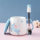 Cute Unicorn Coffee Mug with Lid and Spoon for Breakfast Milk Tea Drinking Ceramic Tea Cup Gift for Girls Pink 350ml acacuss