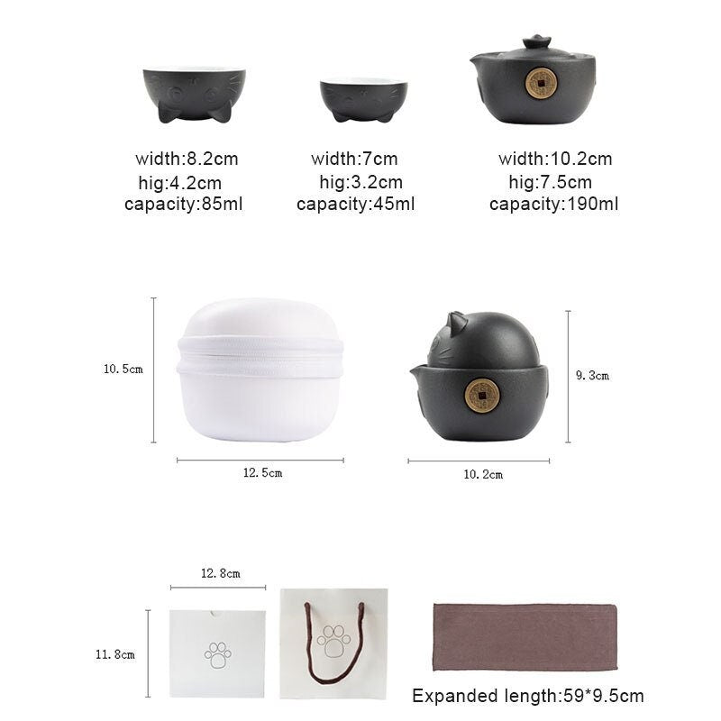 Cute mug cat lovers gift mug Ceramic Teapot with 2 Cups -  Cute Cat Travel Tea Sets - Portable Gaiwan Cup acacuss