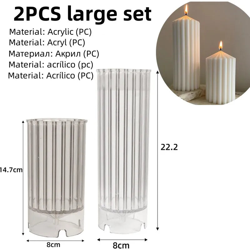 Cylindrical Tall Pillar Candle Molds Ribbed Aesthetic Twist Silicone M