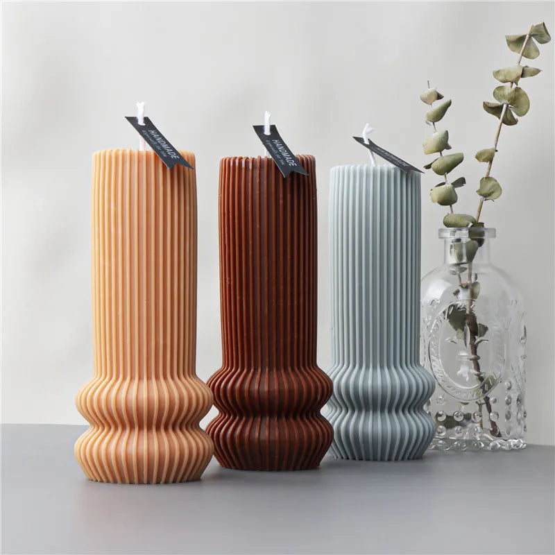 Cylindrical Tall Pillar Candle Molds Ribbed Aesthetic Twist Silicone Mould Geometric Abstract Decora Mold Gifts Craft Home Decor acacuss