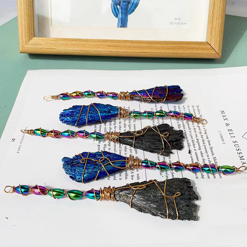 DIY Handmade Natural Healing Crystal Colorful Black Tourmaline Witch Broom Wicca Halloween Party Decoration Dollhouse Accessorie acacuss