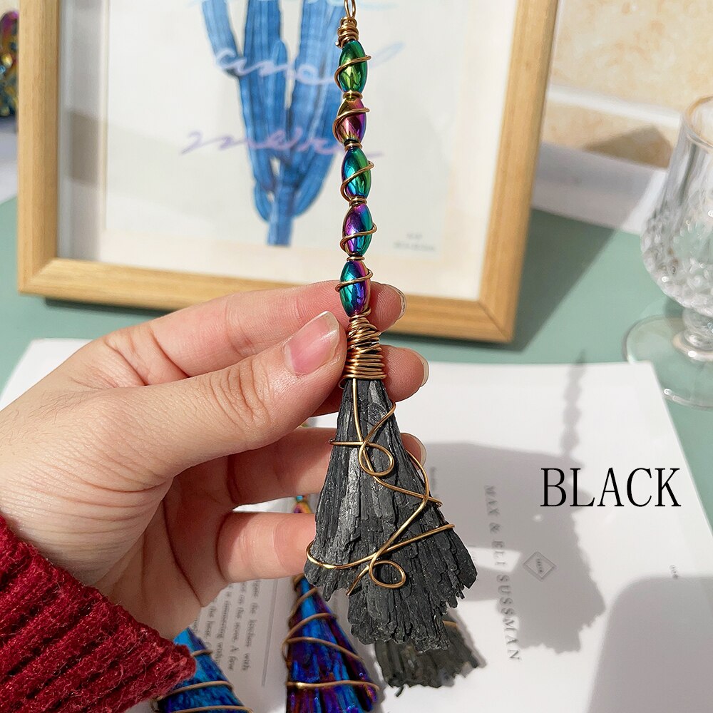 DIY Handmade Natural Healing Crystal Colorful Black Tourmaline Witch Broom Wicca Halloween Party Decoration Dollhouse Accessorie acacuss