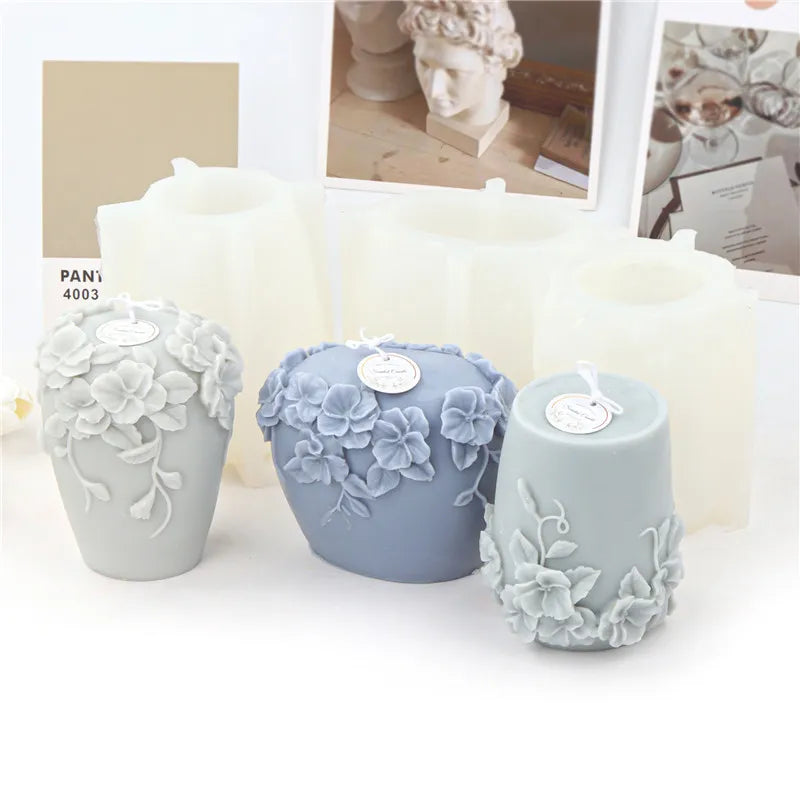 DIY New Nordic Rattan Flowers Silicone Candle Mold Gypsum form Carving Art Aromatherapy Plaster Home Decor Mold Wedding Gift acacuss
