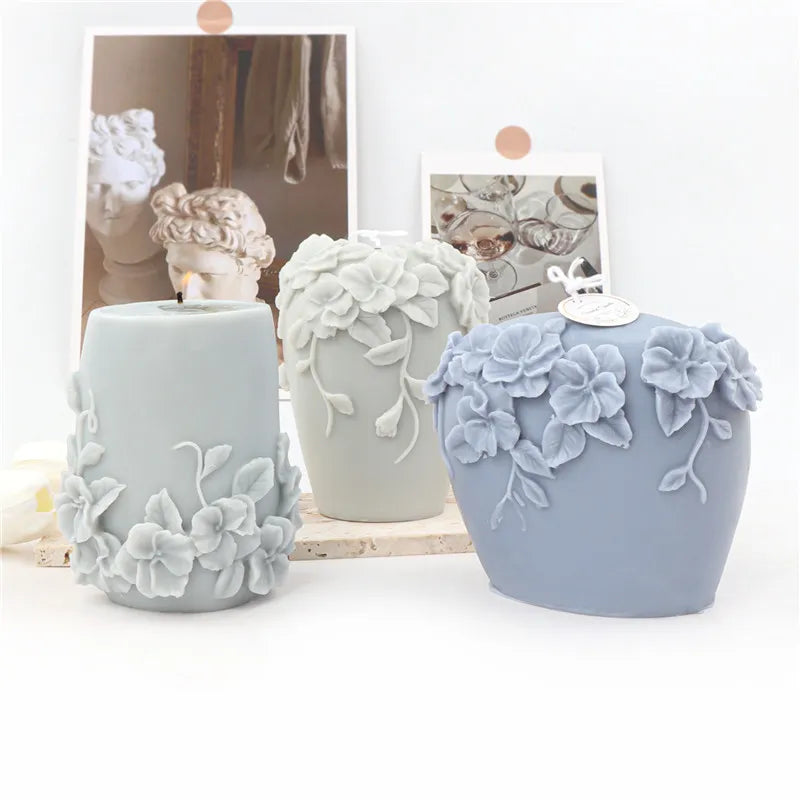 DIY New Nordic Rattan Flowers Silicone Candle Mold Gypsum form Carving Art Aromatherapy Plaster Home Decor Mold Wedding Gift acacuss