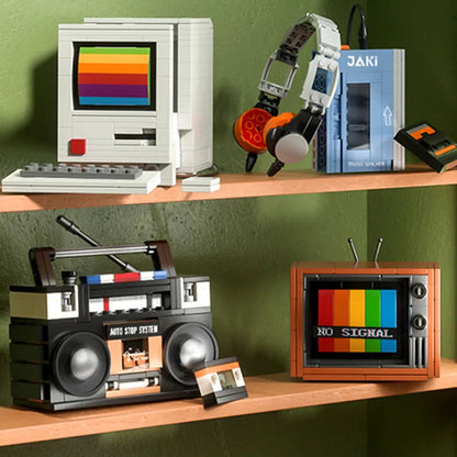 DIY Retro Electrical Appliances Furniture TV Computer Tape Walkman Game Consoles Radio Building Blocks Model Bricks Sets Toys acacuss