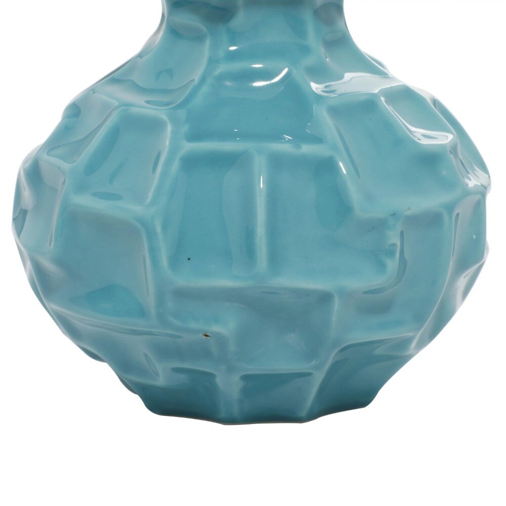 DecMode 6"W, 6"H Blue Ceramic Vase with Varying Patterns, Set of 3 acacuss