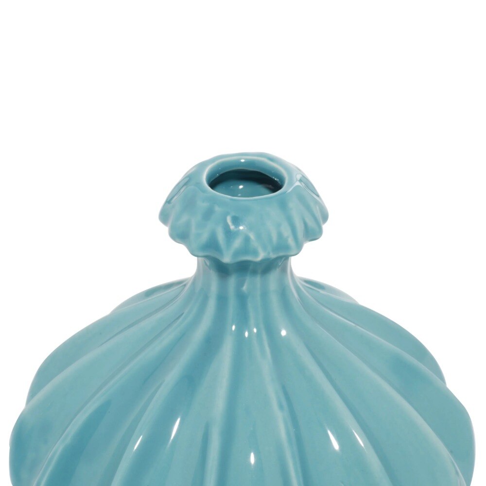 DecMode 6"W, 6"H Blue Ceramic Vase with Varying Patterns, Set of 3 acacuss