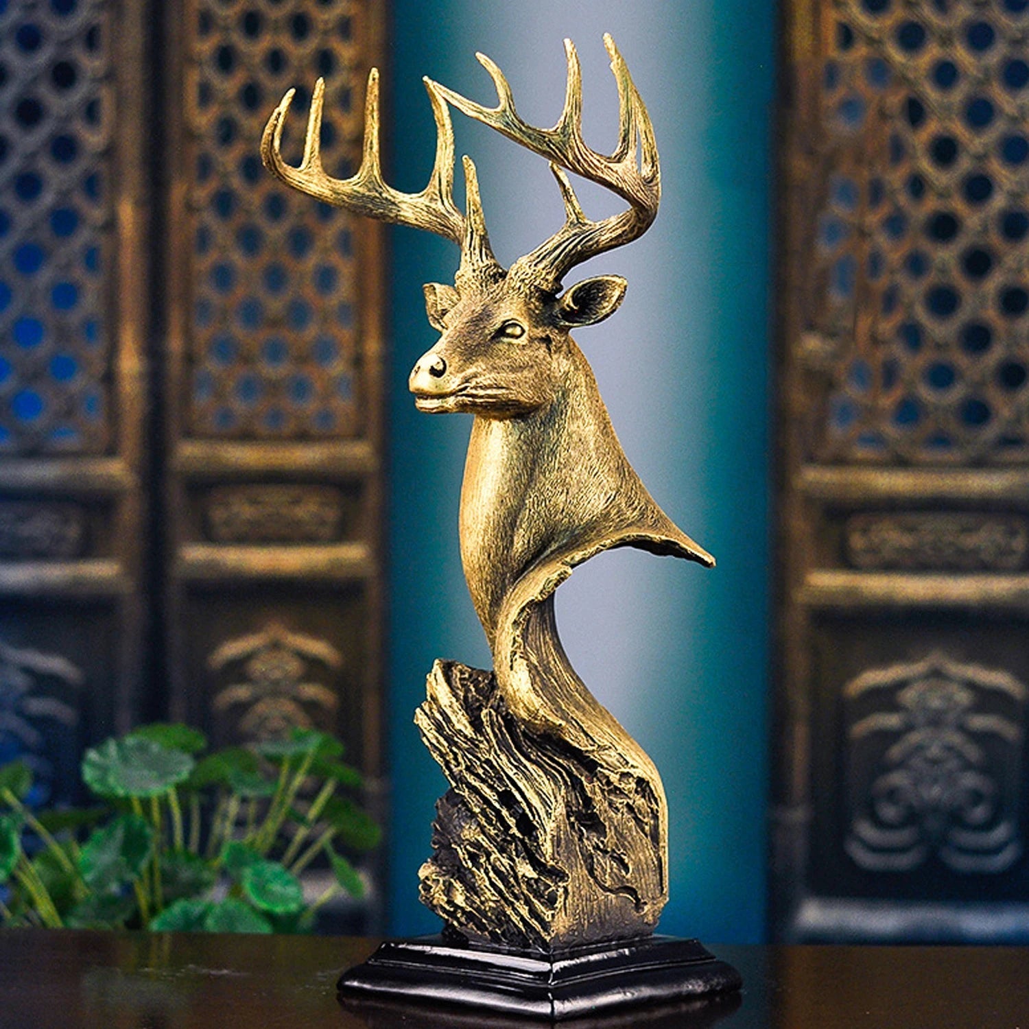 Decorative Copper Deer Head Statue or Deer Head Sculpture for Rustic Lodge or Hunting Cabin Decor Wildlife As Gifts for Hunters acacuss