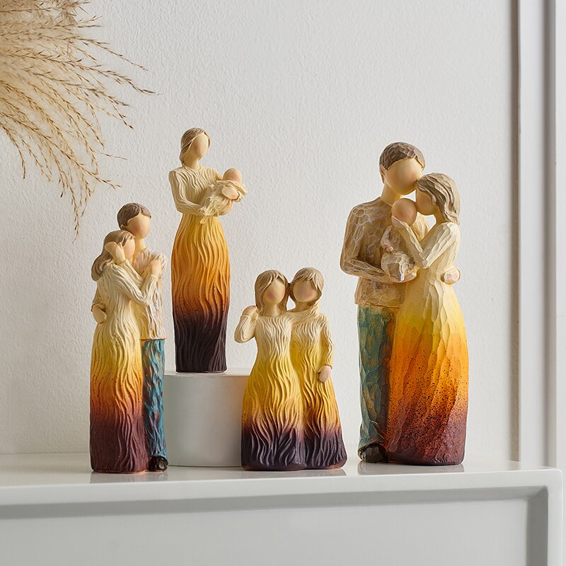 Decorative Family Theme Figurines Home Decoration Crafts Abstract People Sculptures European Style Living Room Desk Accessories acacuss