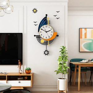 Decorative Wall Clock Navigation Sailboat Creative Design Clock Interior Watch Decoration Living Room Background Wall Decor acacuss