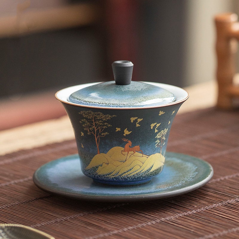 Deer Ceramic Gaiwan Home Retro Ceramic Kiln Turned Into Tea Bowl acacuss