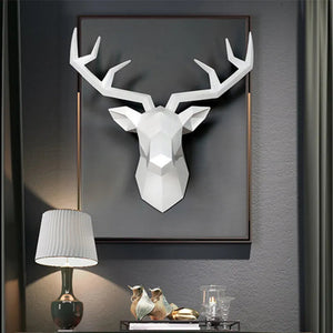 Deer Head Sculpture Animal Statue Figurines Wall Hanging Creative Elk  Art Antlers Statuette for Office Decoration Wall Mount acacuss