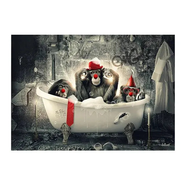 Deer Rabbit Gorilla jazz monkey Cat smoking Canvas painting Animal Posters and Prints Modern Wall Art Picture for Bathroom Decor acacuss