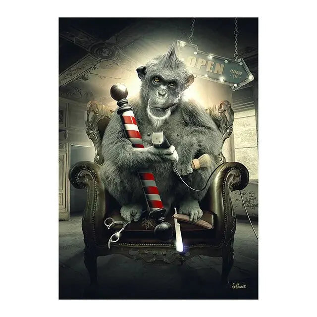 Deer Rabbit Gorilla jazz monkey Cat smoking Canvas painting Animal Posters and Prints Modern Wall Art Picture for Bathroom Decor acacuss