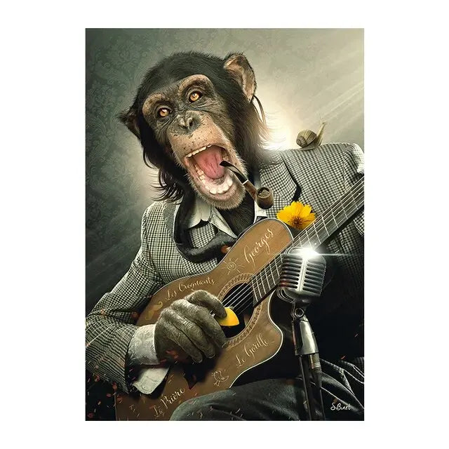 Deer Rabbit Gorilla jazz monkey Cat smoking Canvas painting Animal Posters and Prints Modern Wall Art Picture for Bathroom Decor acacuss