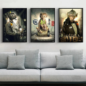 Deer Rabbit Gorilla jazz monkey Cat smoking Canvas painting Animal Posters and Prints Modern Wall Art Picture for Bathroom Decor acacuss