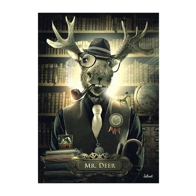 Deer Rabbit Gorilla jazz monkey Cat smoking Canvas painting Animal Posters and Prints Modern Wall Art Picture for Bathroom Decor acacuss