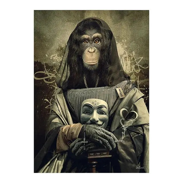 Deer Rabbit Gorilla jazz monkey Cat smoking Canvas painting Animal Posters and Prints Modern Wall Art Picture for Bathroom Decor acacuss