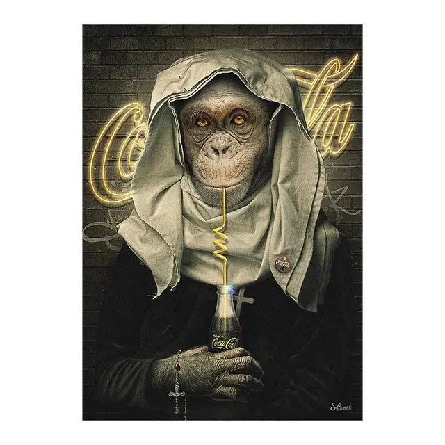 Deer Rabbit Gorilla jazz monkey Cat smoking Canvas painting Animal Posters and Prints Modern Wall Art Picture for Bathroom Decor acacuss