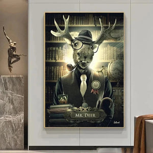 Deer Rabbit Gorilla jazz monkey Cat smoking Canvas painting Animal Posters and Prints Modern Wall Art Picture for Bathroom Decor acacuss