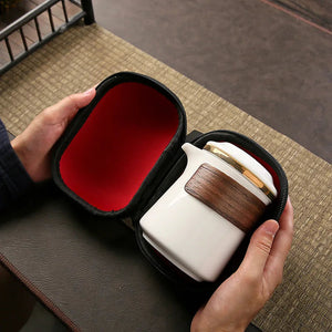 Dehua White Porcelain Travel Kung Fu Tea Set Carrying Bag Bowl Anti-scald Four 1 pot 4 Cup Gift Teacup Tea Set White Porcelain acacuss