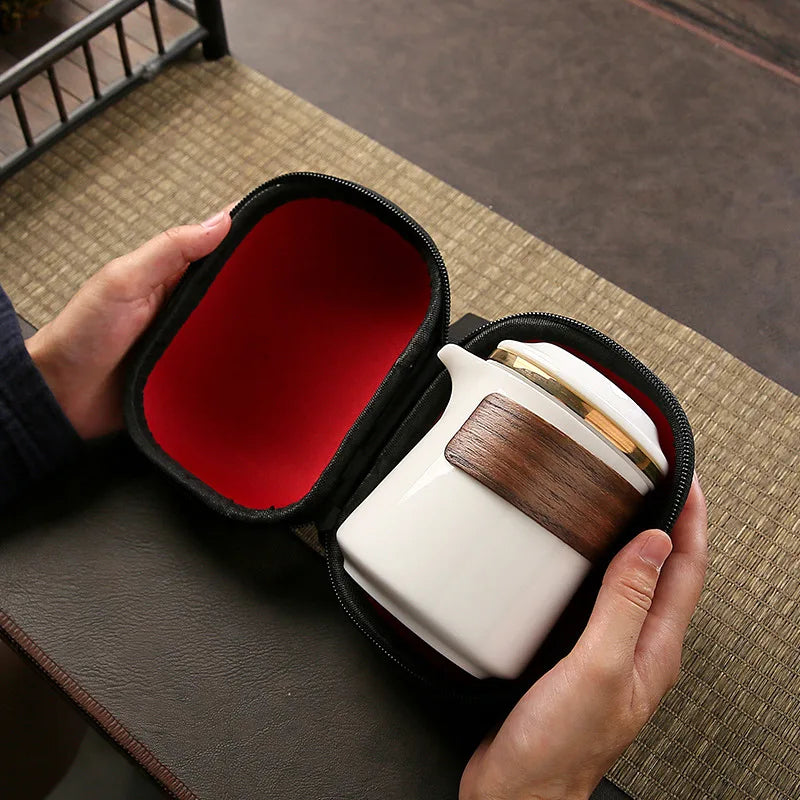 Dehua White Porcelain Travel Kung Fu Tea Set Carrying Bag Bowl Anti-scald Four 1 pot 4 Cup Gift Teacup Tea Set White Porcelain acacuss