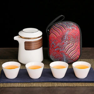 Dehua White Porcelain Travel Kung Fu Tea Set Carrying Bag Bowl Anti-scald Four 1 pot 4 Cup Gift Teacup Tea Set White Porcelain acacuss