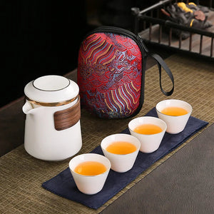 Dehua White Porcelain Travel Kung Fu Tea Set Carrying Bag Bowl Anti-scald Four 1 pot 4 Cup Gift Teacup Tea Set White Porcelain acacuss