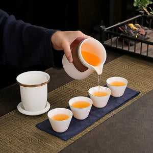 Dehua White Porcelain Travel Kung Fu Tea Set Carrying Bag Bowl Anti-scald Four 1 pot 4 Cup Gift Teacup Tea Set White Porcelain acacuss