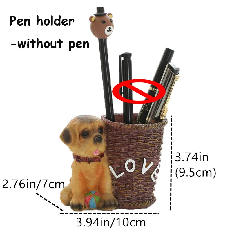 Desktop Pen Holder Desk Office Storage Organizer Pen Holders Desk Accessories Resin Statue Home Decor Sculpture Border Dog Bag acacuss