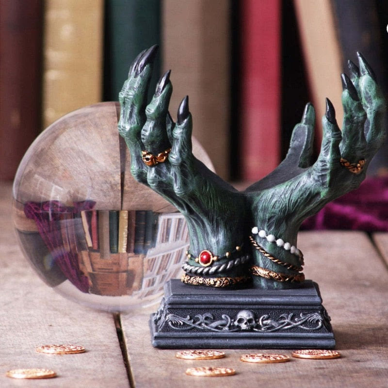 Devil Hand Crystal Ball Bracket Desktop Decoration Storage Witchcraft Tarot Halloween Ornament acacuss