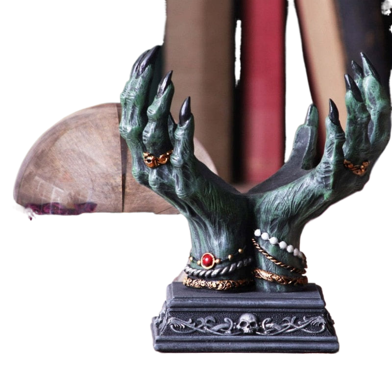 Devil Hand Crystal Ball Bracket Desktop Decoration Storage Witchcraft Tarot Halloween Ornament acacuss