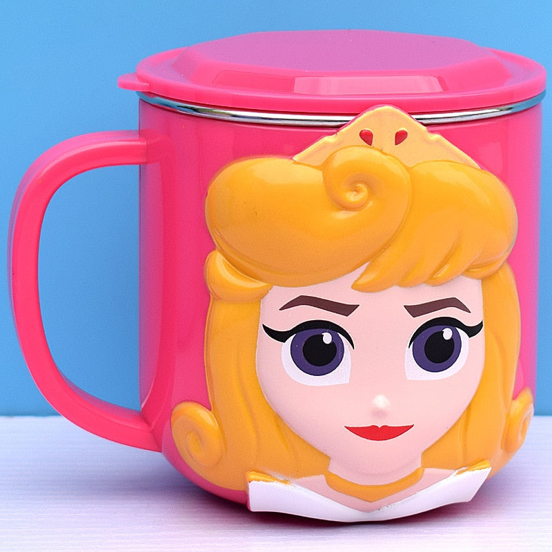 Disney Cups Frozen Elsa Anna Princess Cartoon Milk Cup Mugs 3D Mickey Minnie Stainless Steel Cup Baby Kids Girls Coffee Mug acacuss