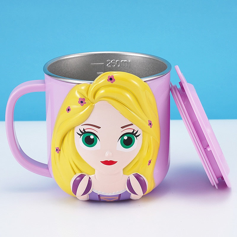 Disney Cups Frozen Elsa Anna Princess Cartoon Milk Cup Mugs 3D Mickey Minnie Stainless Steel Cup Baby Kids Girls Coffee Mug acacuss