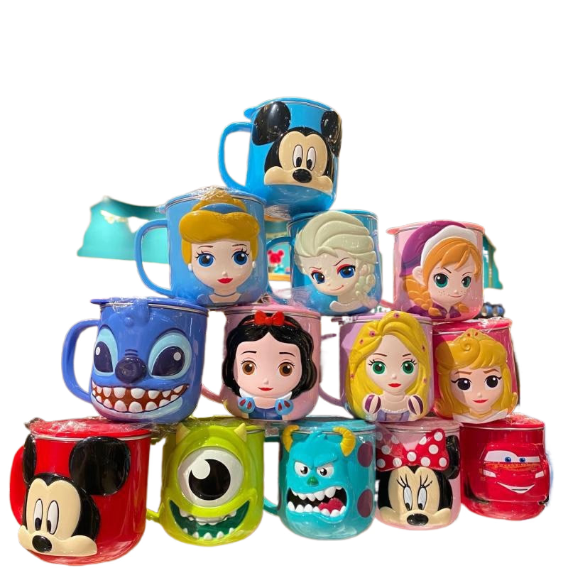 Disney Cups Frozen Elsa Anna Princess Cartoon Milk Cup Mugs 3D Mickey Minnie Stainless Steel Cup Baby Kids Girls Coffee Mug acacuss