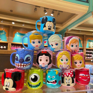 Disney Cups Frozen Elsa Anna Princess Cartoon Milk Cup Mugs 3D Mickey Minnie Stainless Steel Cup Baby Kids Girls Coffee Mug acacuss