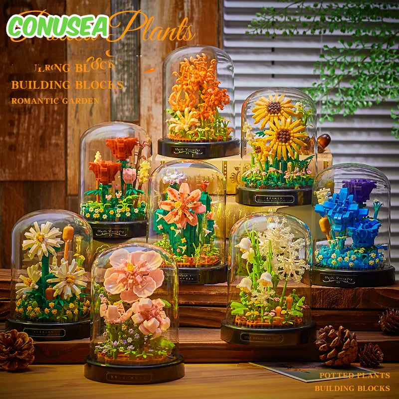 potted plants building block series Diy Micro Flower Building Blocks Mini Bricks Particles Eternal Life Flowers Home Decoration Assembling Puzzle Toy Children Gift 545pcs