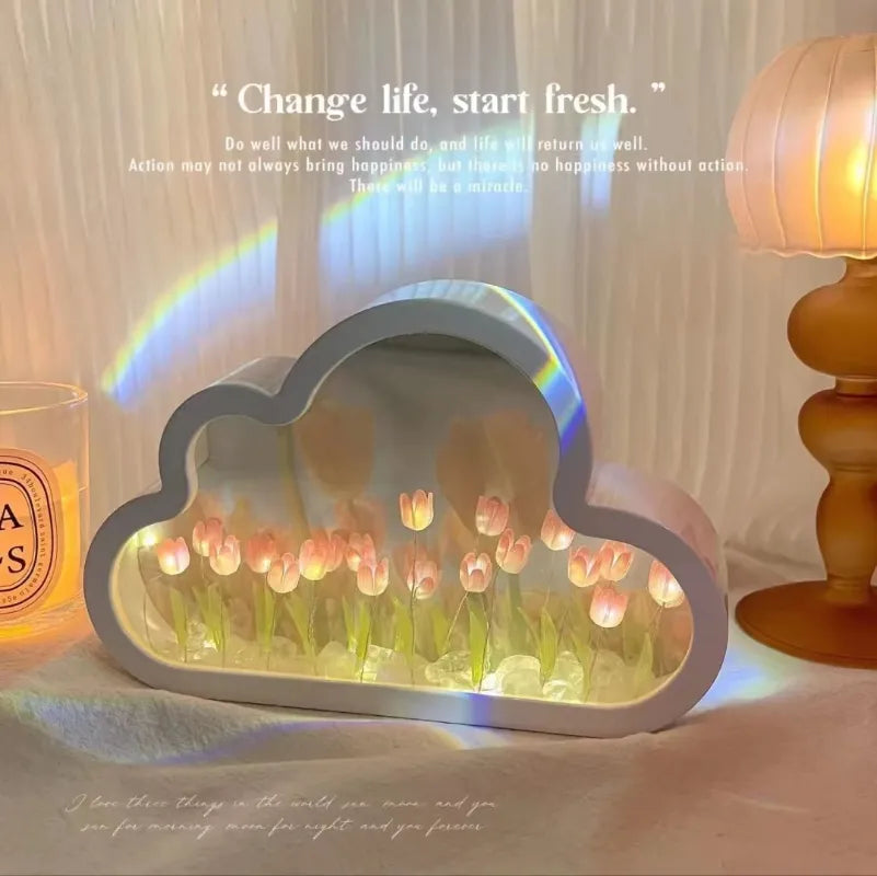 Diy Tulip Cloud Sea of Flowers Night Light Creative Light Atmosphere Light Transparent Qixi Lovers Gift Desktop Decoration acacuss