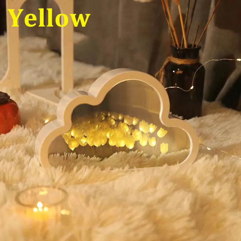 Diy Tulip Cloud Sea of Flowers Night Light Creative Light Atmosphere Light Transparent Qixi Lovers Gift Desktop Decoration acacuss