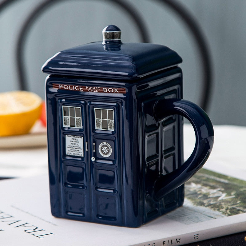 Doctor Who Tardis Creative Police Box Mug Funny Ceramic Coffee Tea Cup With Spoon Gift Box In Blue and Milk Drinks Breakfast Cup acacuss