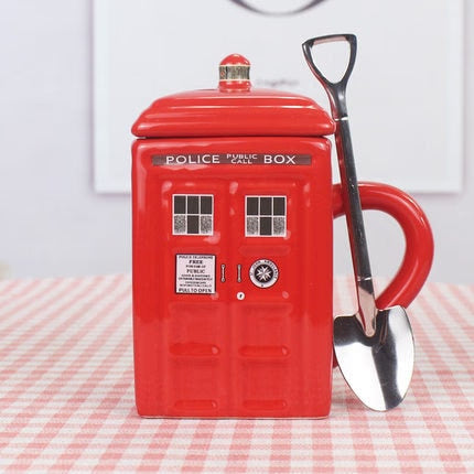 Doctor Who Tardis Creative Police Box Mug Funny Ceramic Coffee Tea Cup With Spoon Gift Box In Blue and Milk Drinks Breakfast Cup acacuss