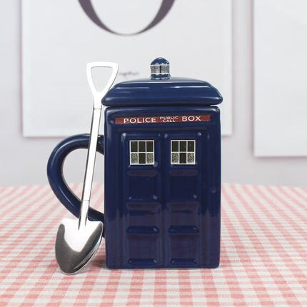 Doctor Who Tardis Creative Police Box Mug Funny Ceramic Coffee Tea Cup With Spoon Gift Box In Blue and Milk Drinks Breakfast Cup acacuss